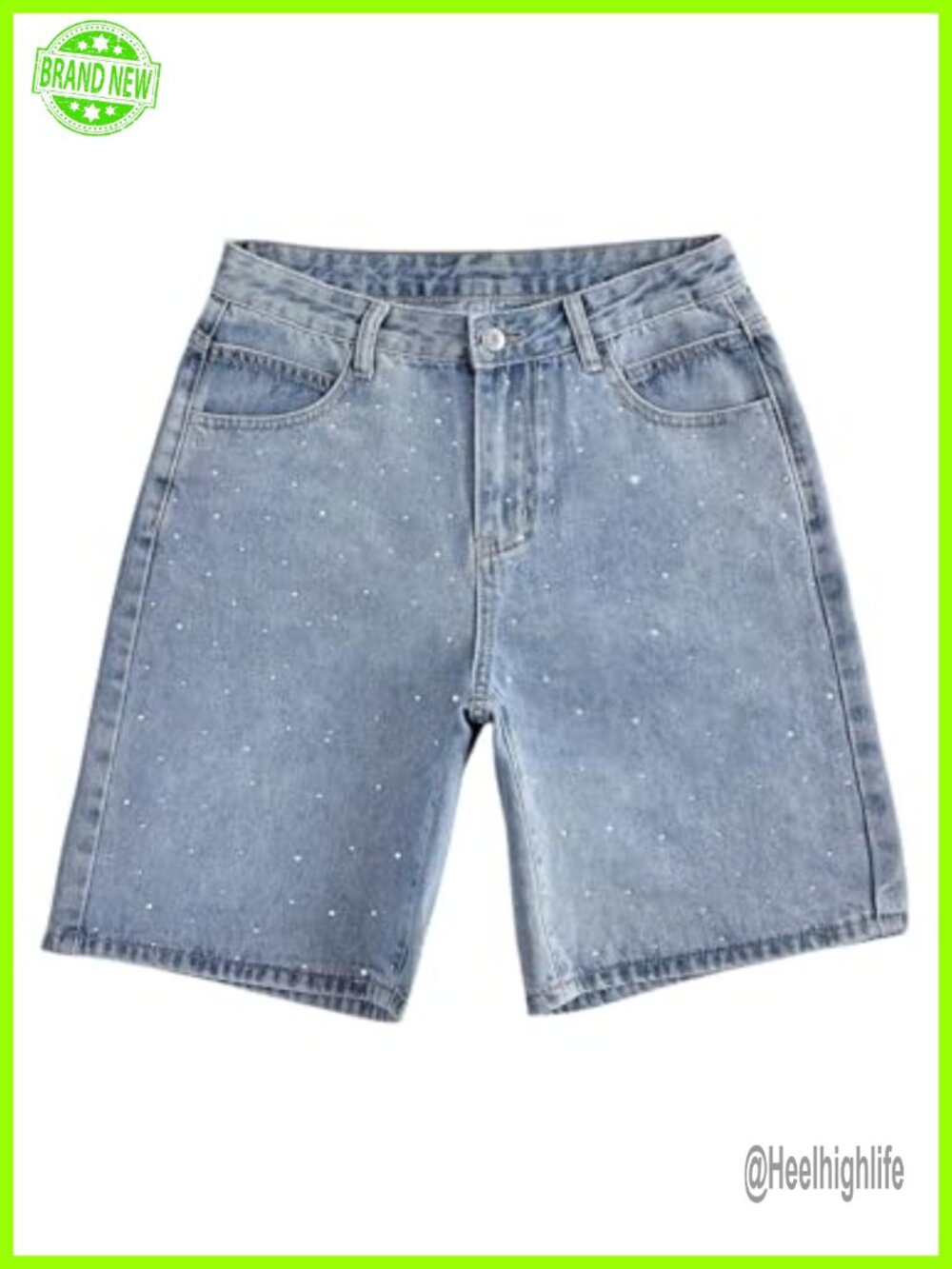 Rhinestone Bermuda Jean Shorts Low Rise Y2K Denim Sparkly Streetwear